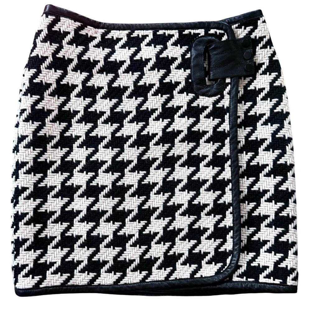 Cynthia Steffe Wool Houndstooth Wrap Skirt Women's Size 4 Black & White NWT